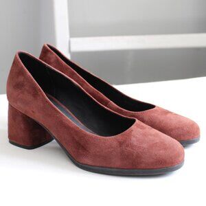 Geox Calinda Women's Brown Suede Round Toe Block Heel Pumps Size 38 EU / 8 US
